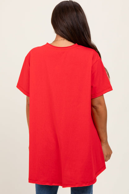 Red Oversized Cut Hem Maternity Short Sleeve T-Shirt
