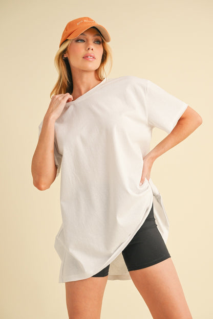 White Oversized Cut Hem Maternity Short Sleeve T-Shirt