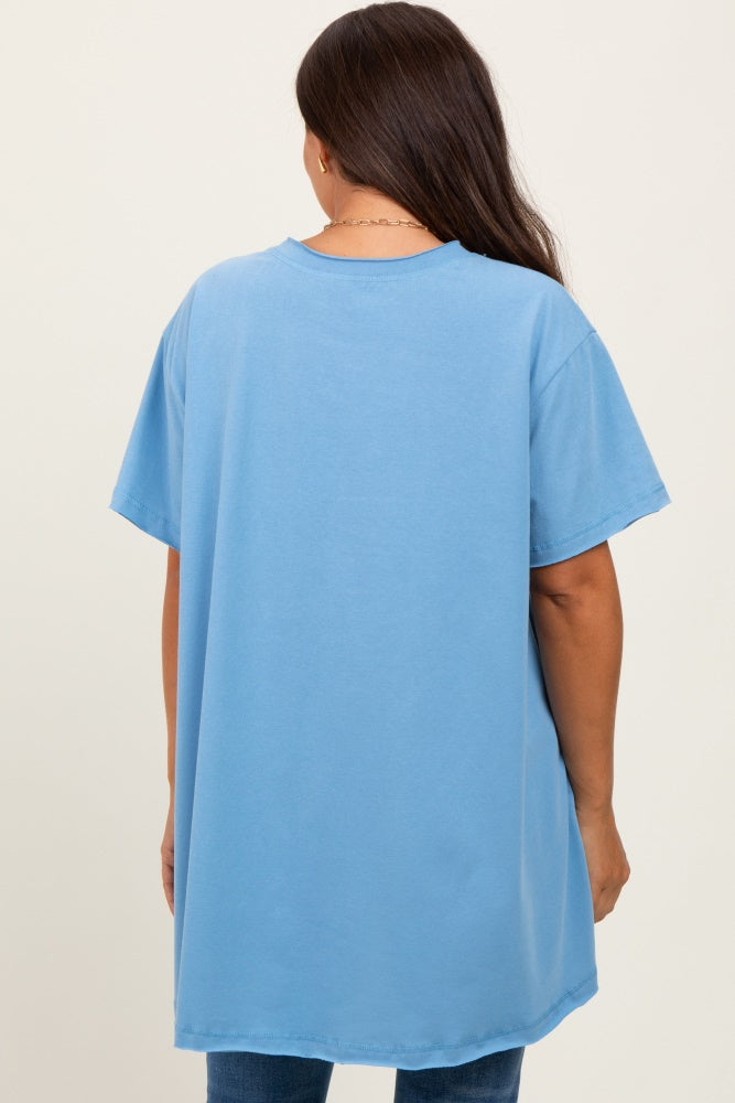 Blue Oversized Cut Hem Maternity Short Sleeve T-Shirt