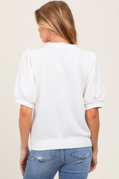 White Knit Maternity Puff Sleeve Top