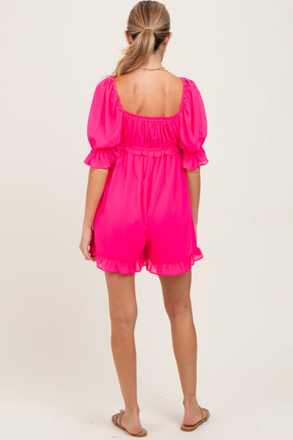 Fuchsia Ruffle Trim Square Neck Maternity Romper
