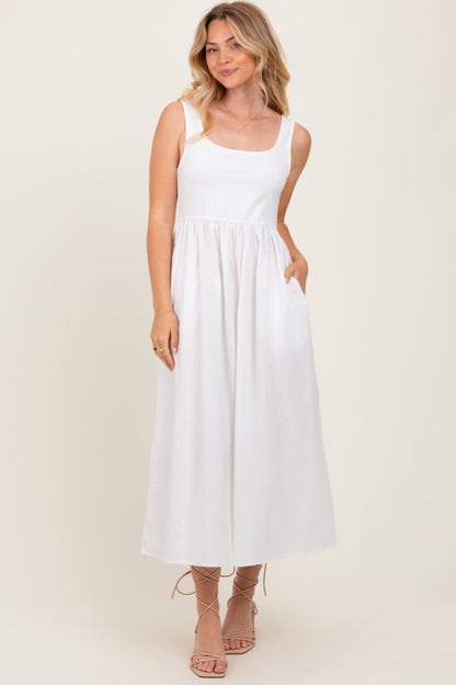 White Contrast Sleeveless Square Neck Maternity Midi Dress
