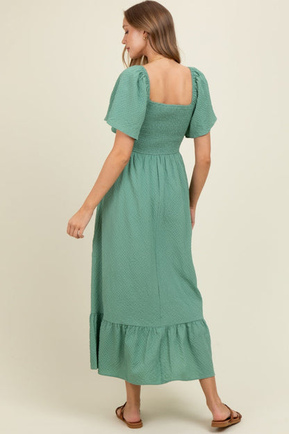 Green Convertible Stretchy Smocked Maternity Maxi Dress