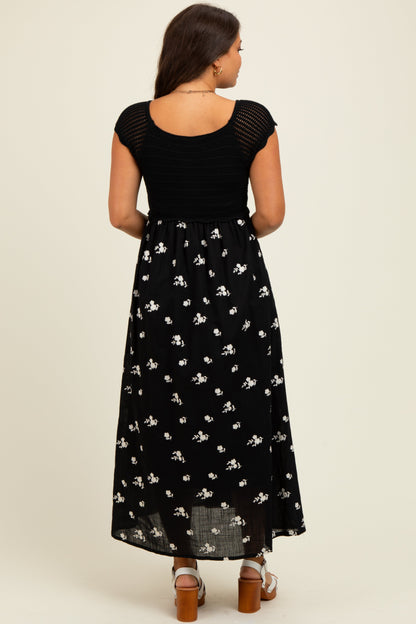 Black Crochet Sweater Floral Embroidery Maternity Midi Dress