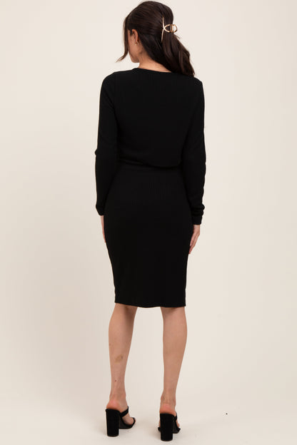 Black Crop Cardigan And Sleeveless Dress Maternity Set