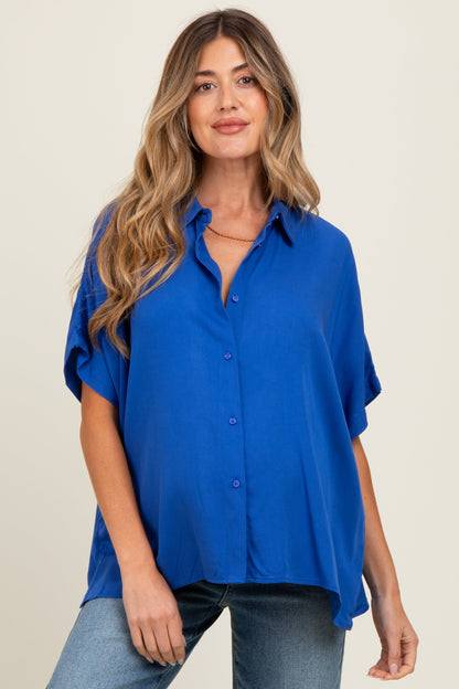 Royal Blue Dolman Sleeve Button Down Maternity Blouse
