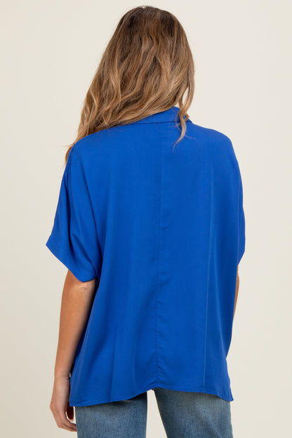 Royal Blue Dolman Sleeve Button Down Maternity Blouse