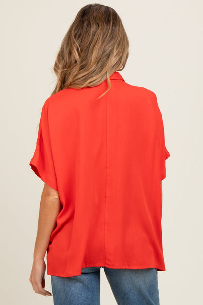 Red Dolman Sleeve Button Down Maternity Blouse