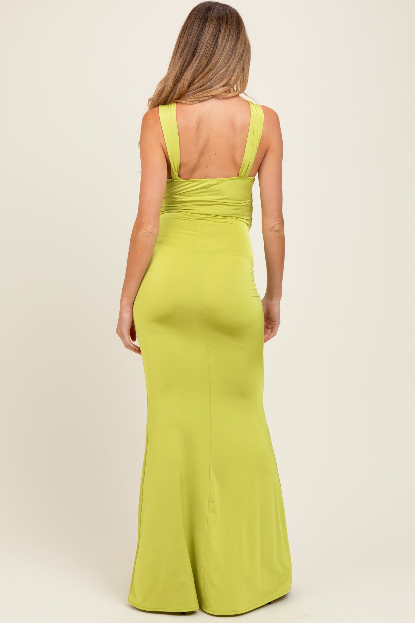 Lime Twist Front Ruched Maternity Maxi Dress