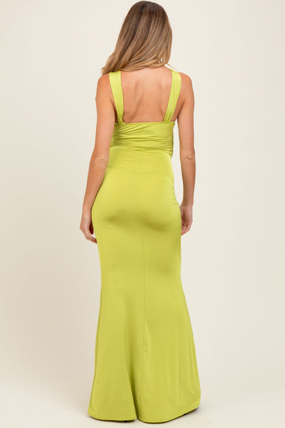 Lime Twist Front Ruched Maternity Maxi Dress