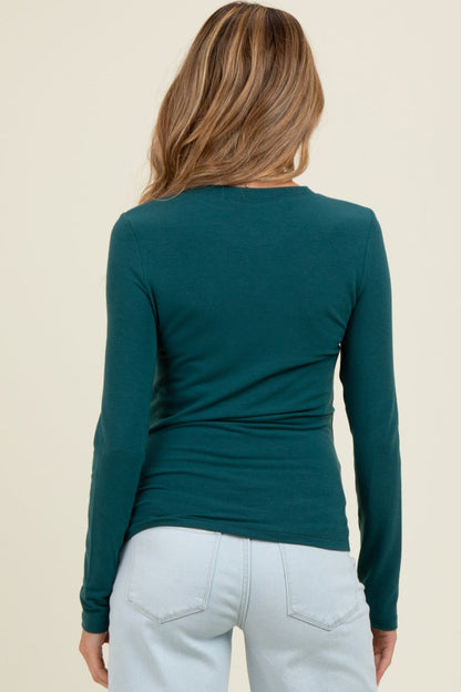 Deep Teal Basic Fitted Maternity Long Sleeve Top