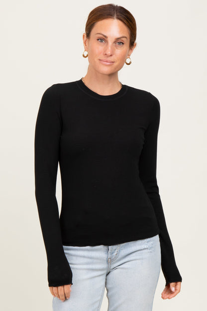 Black Basic Ribbed Knit Long Sleeve Maternity Top