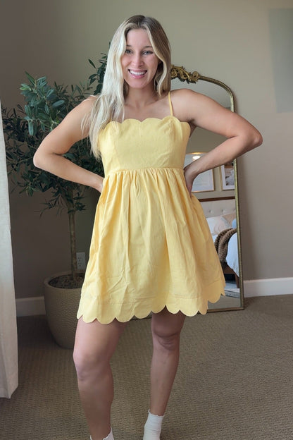 Yellow Scallop Edge Cutout Tie Back Maternity Mini Dress
