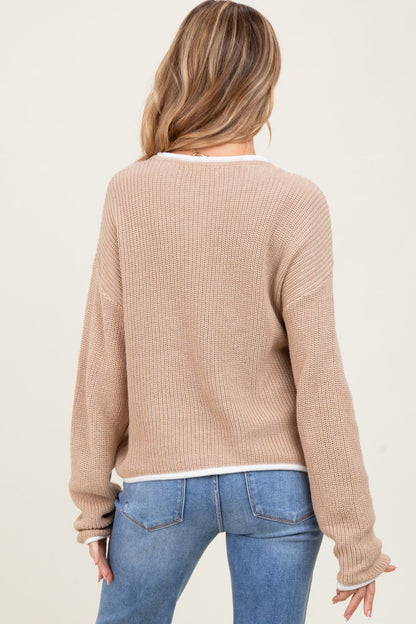 Taupe Contrast Trim Maternity Sweater