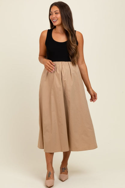 Black Knit Contrast Top Sleeveless Maternity Midi Dress