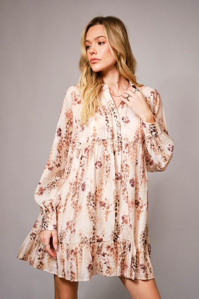 Brown Animal Print Tiered Maternity Mini Dress