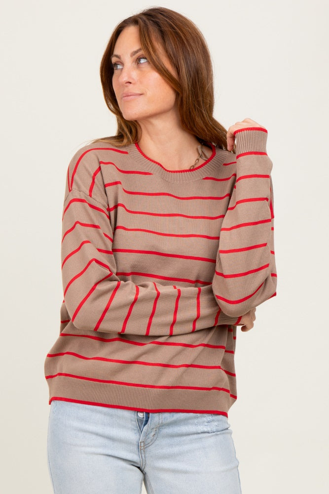 Mocha Striped Drop Shoulder Maternity Sweater