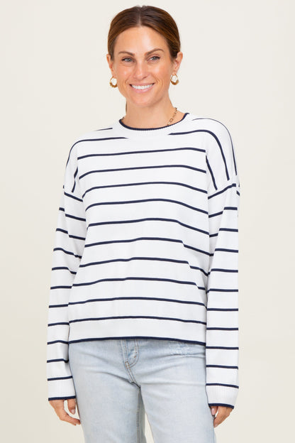 White Striped Drop Shoulder Maternity Sweater