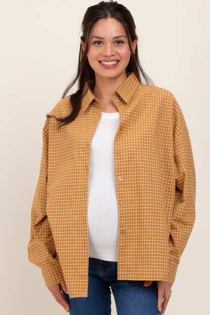 Yellow Checker Plaid Button Down Maternity Shirt
