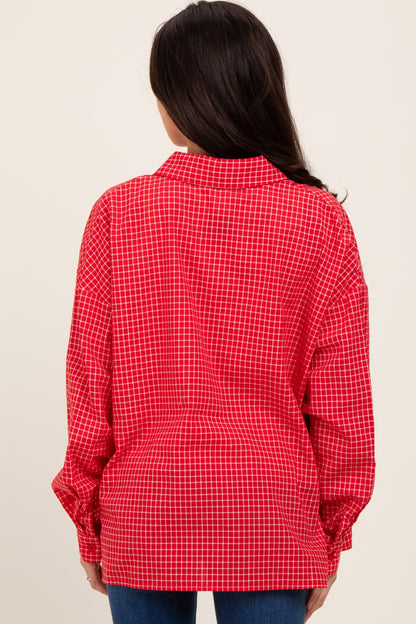 Red Checker Plaid Button Down Maternity Shirt