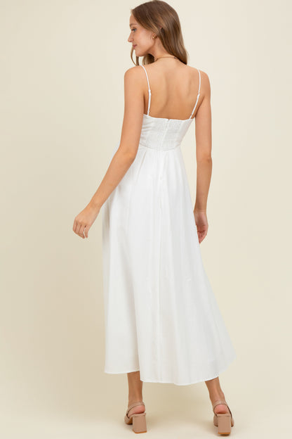 White Linen A-Line Flared Maternity Midi Dress