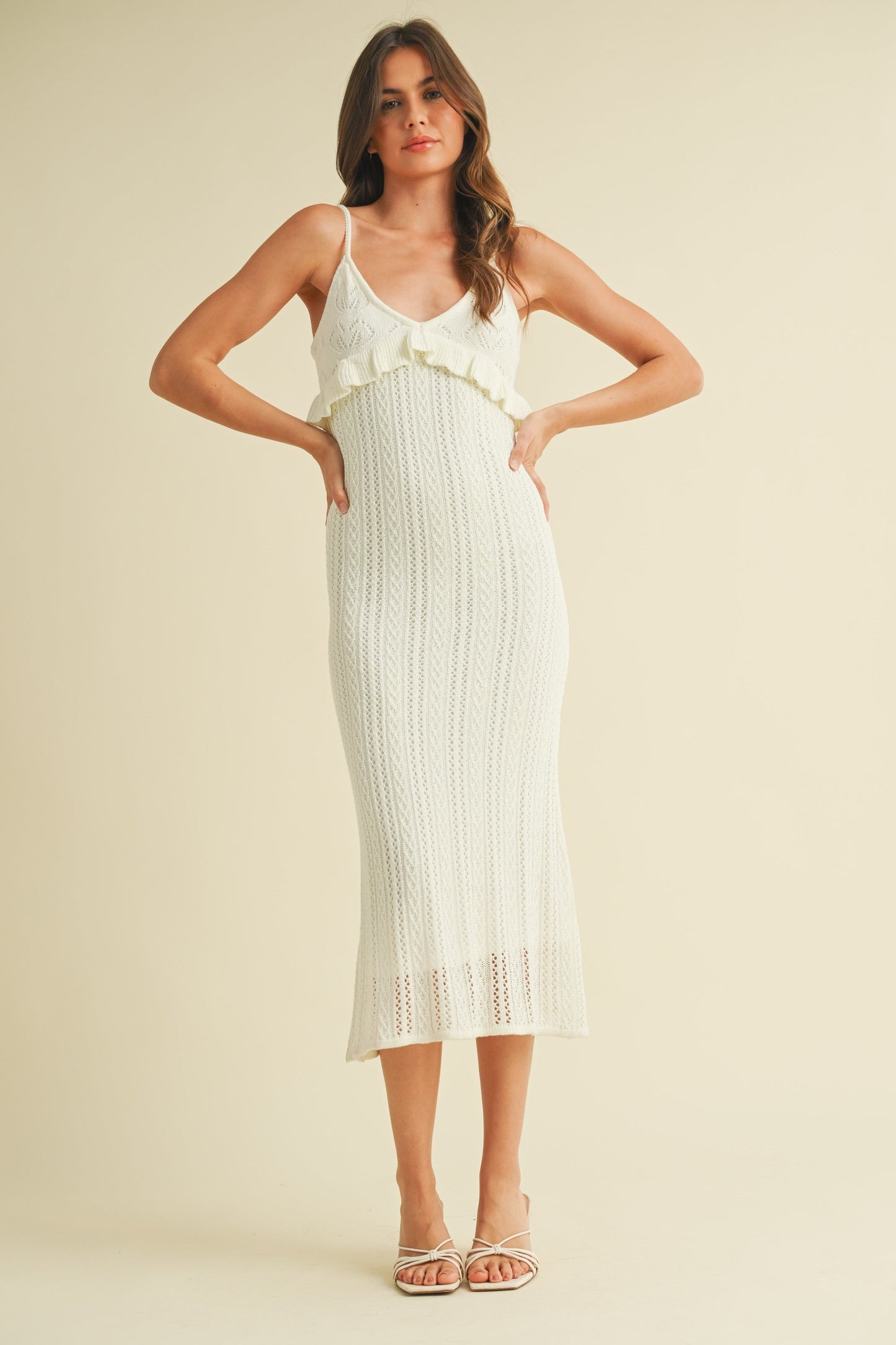 Ivory Sleeveless Frill Sweater Maternity Midi Dress
