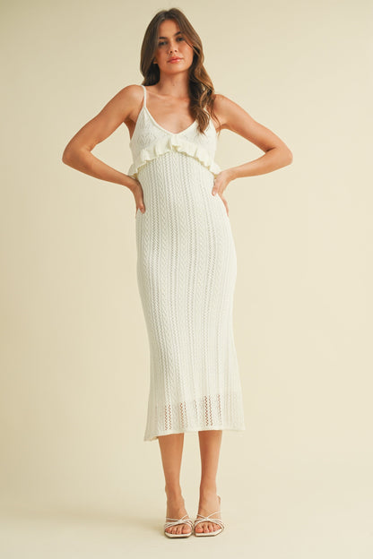 Ivory Sleeveless Frill Sweater Maternity Midi Dress