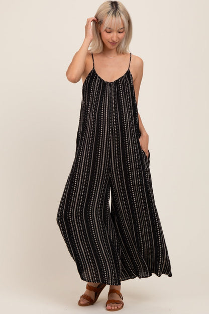 Black Printed Sleeveless Wide Leg Maternity Jumpsuit
