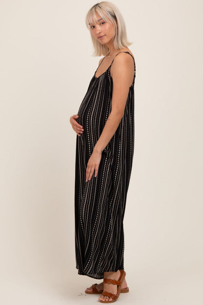 Black Printed Sleeveless Wide Leg Maternity Jumpsuit