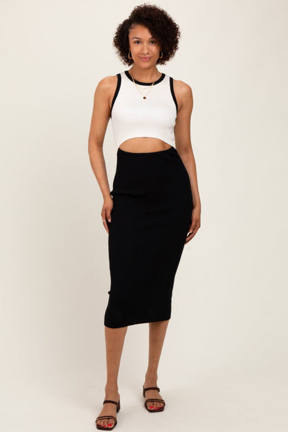 Black Colorblock Sleeveless Cutout Maternity Midi Dress