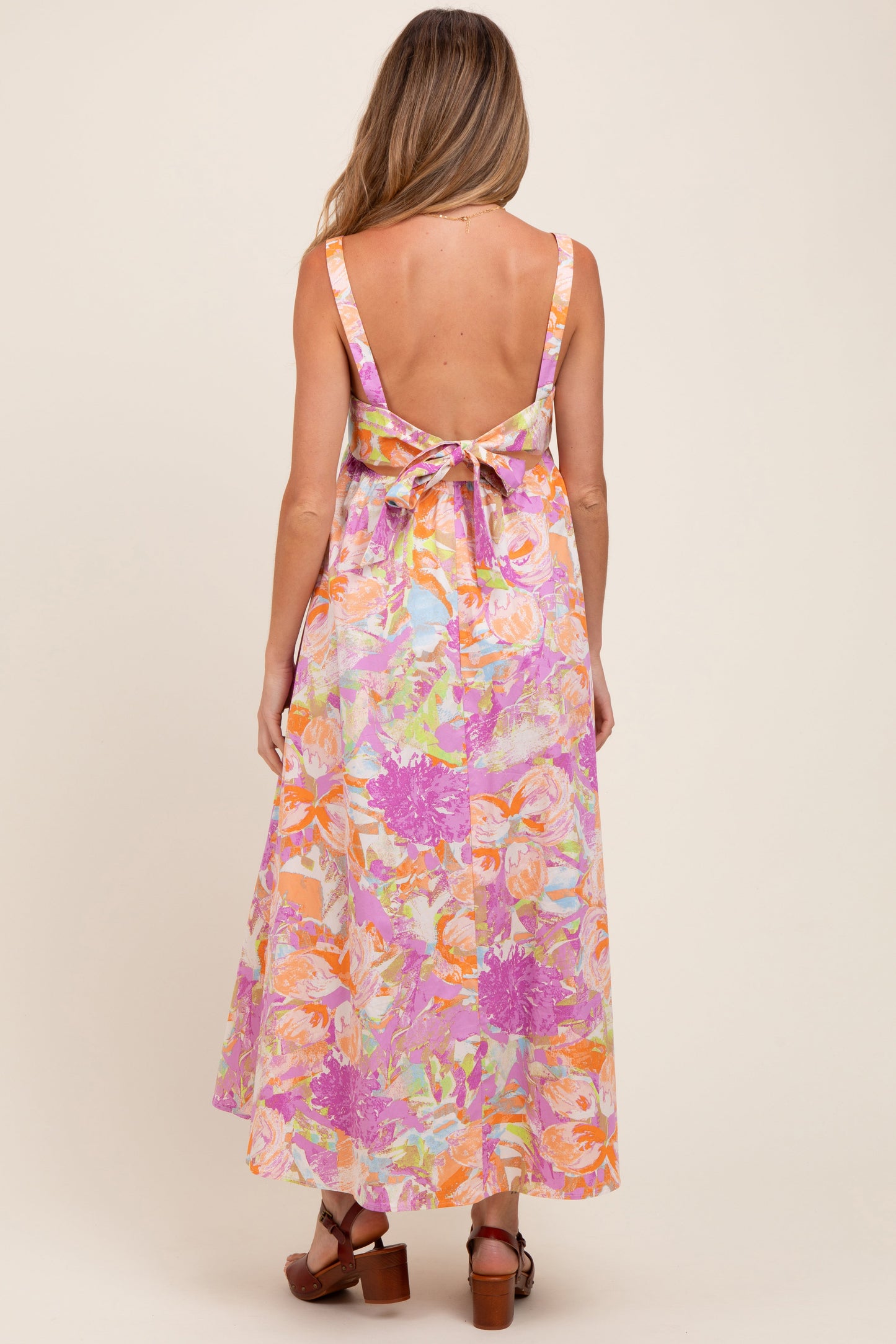 Pink Floral Cutout Tie Back Maternity Maxi Dress