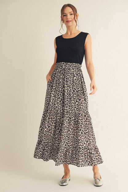 Black/Animal Print Mixed Maternity Maxi Dress