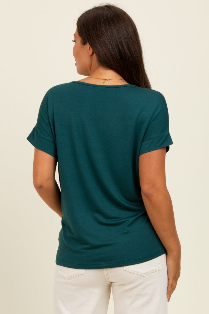 Forest Green V-Neck Front Pocket Maternity Short Sleeve T-Shirt