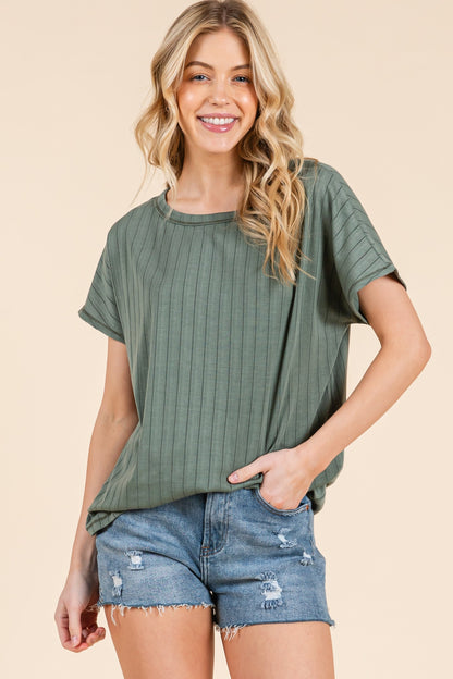 Olive Ribbed Relaxed Maternity Tee