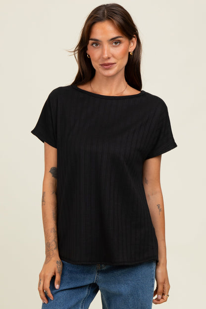 Black Ribbed Relaxed Maternity Tee