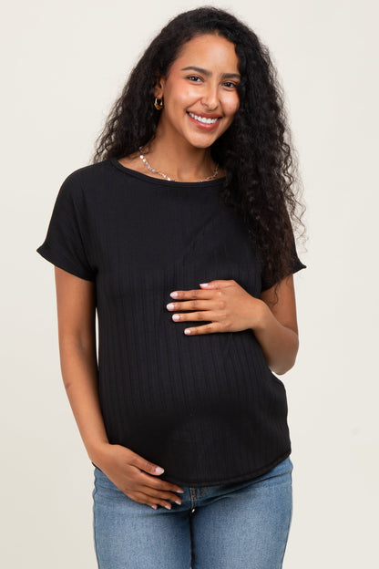 Black Ribbed Relaxed Maternity Tee