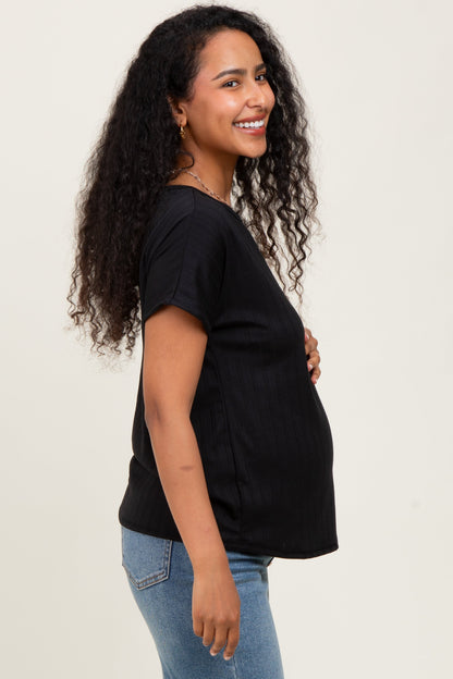 Black Ribbed Relaxed Maternity Tee
