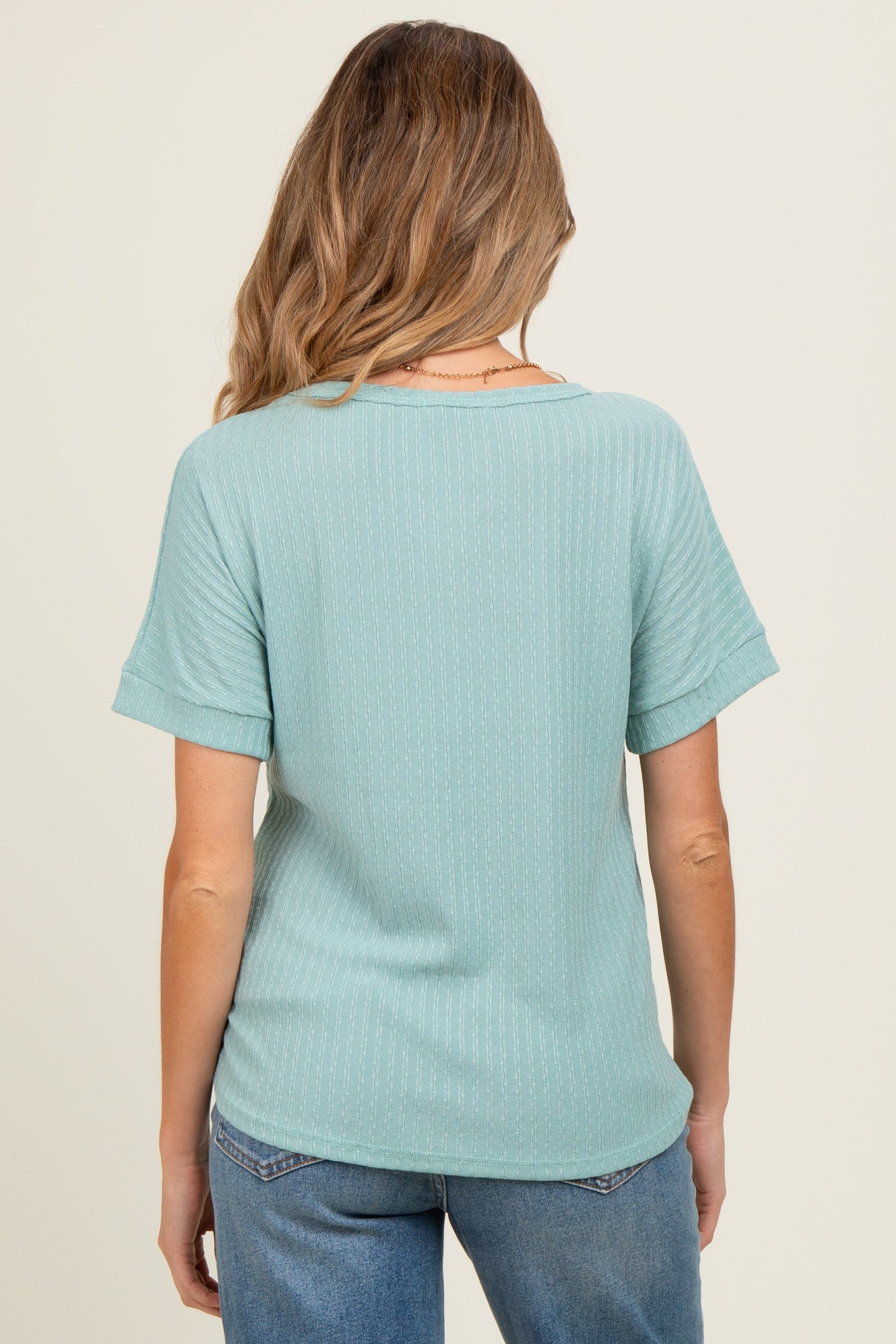 Light Olive Ribbed Knit Maternity Short Sleeve Top