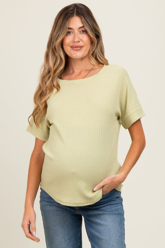 Lime Ribbed Knit Maternity Short Sleeve Top