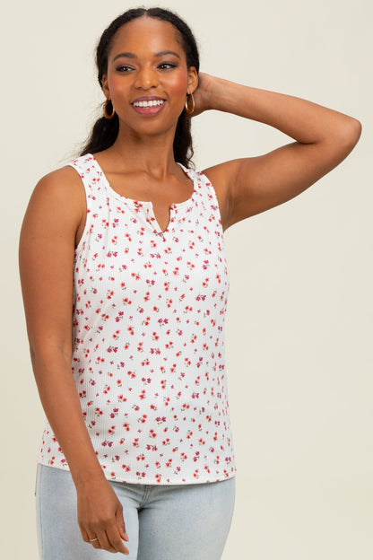 Ivory Floral Ribbed Split Neck Maternity Tank Top