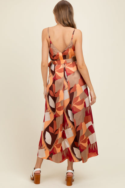 Rust Geometric Print Sash Tie Maternity Maxi Dress