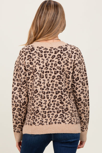 Beige Animal Print Maternity Sweater