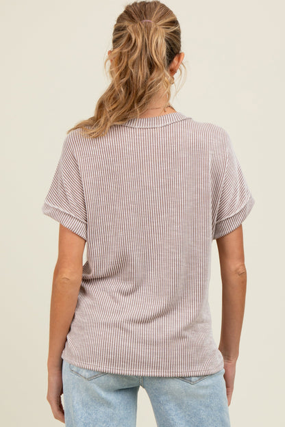 Taupe Ribbed Exposed Seam Maternity Short Sleeve Top