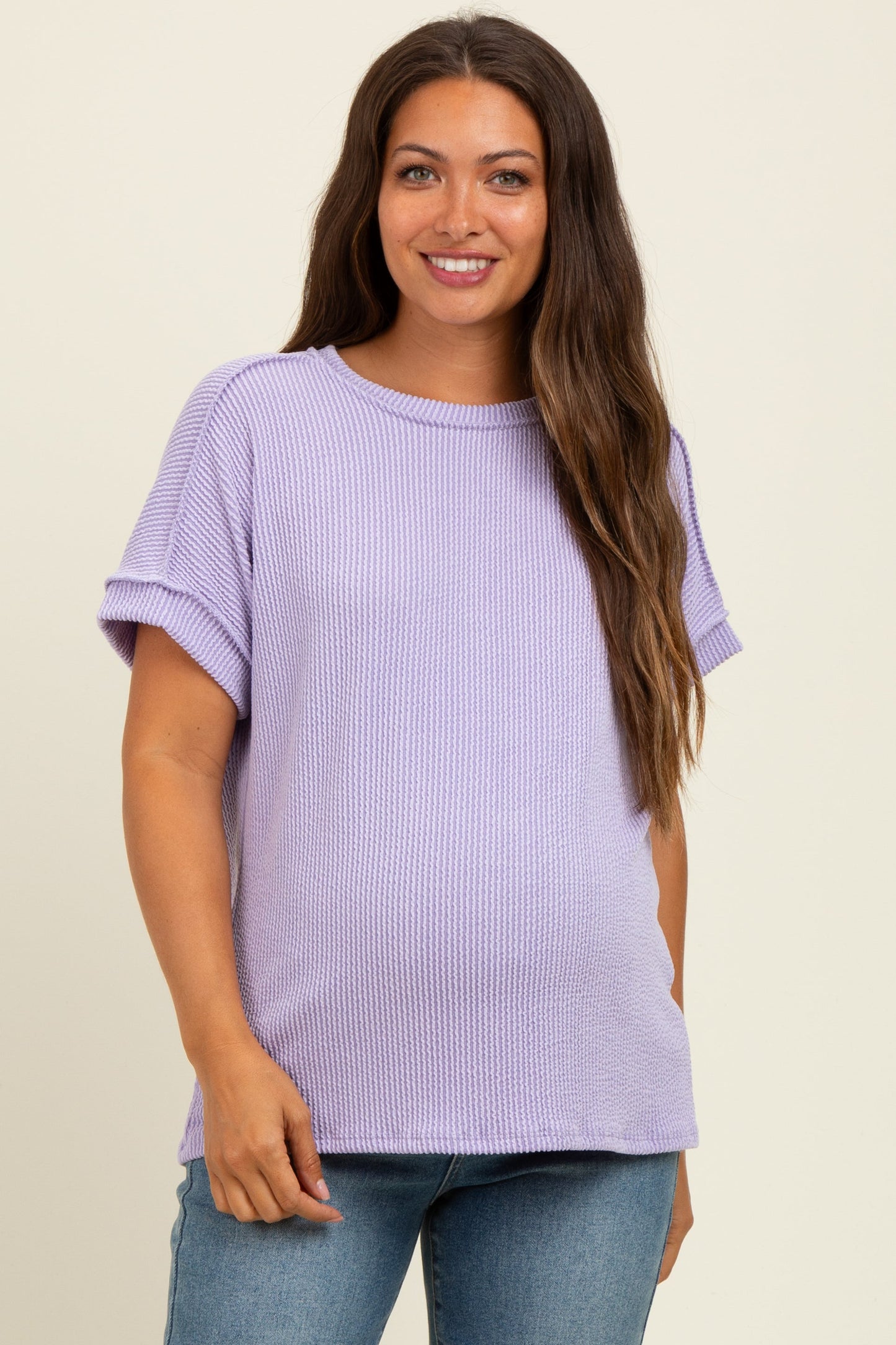 Lavender Exposed Seam Short Sleeve Maternity Top