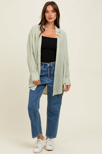 Light Olive Striped Oversized Maternity Button Down Shirt