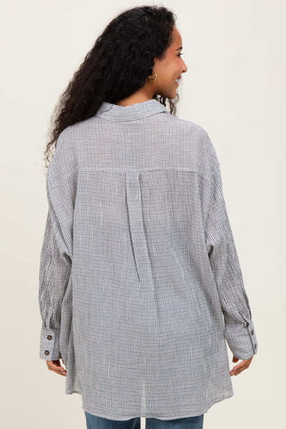 Black Checker Plaid Oversized Button Down Maternity Shirt