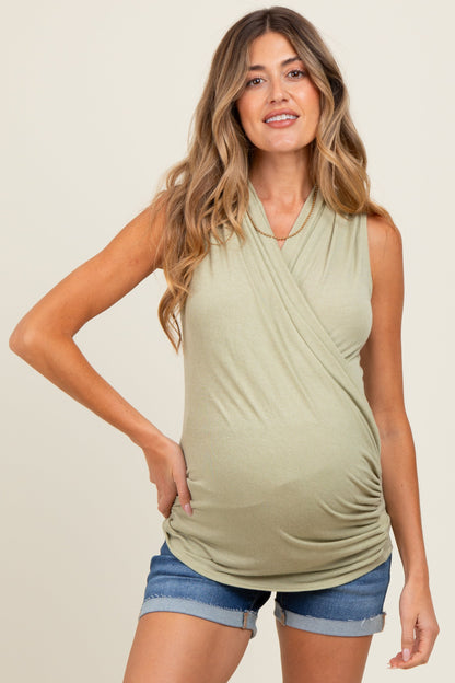 Sage Draped Crossover Maternity Sleeveless Top