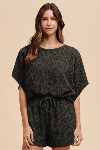 Black Textured Modal Knit Loose Fit Maternity Top & Shorts Set