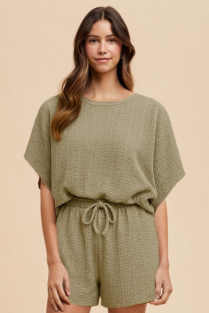 Sage Textured Modal Knit Loose Fit Maternity Top & Shorts Set