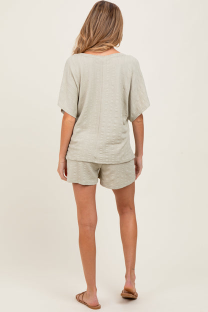 Sage Textured Modal Knit Loose Fit Maternity Top & Shorts Set